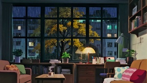 雨夜温馨书房