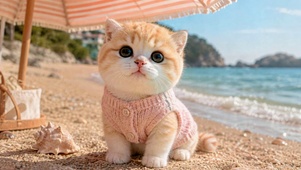 夏日沙滩可爱萌橘猫