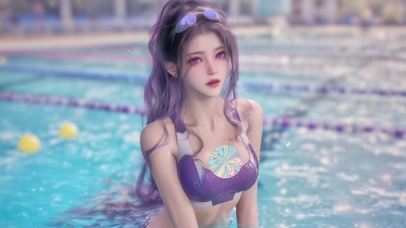 泳池阳光甜美女孩