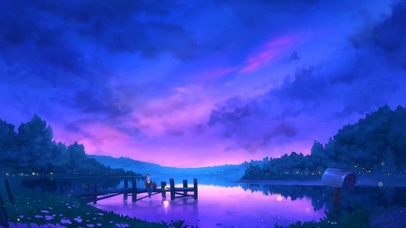 薄暮紫湖天
