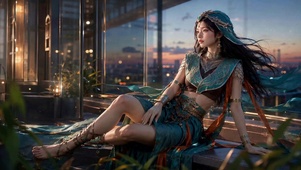 黄昏窗边异域风情女神