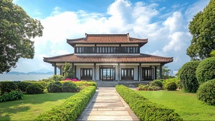 蓝天阳光特色古建