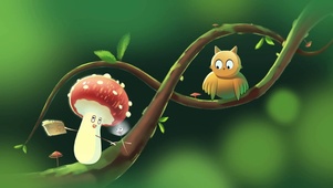 猫头鹰蘑菇和蒲公英