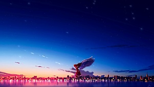星空湖面天使少女