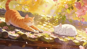 樱花树木下猫咪带鱼屏