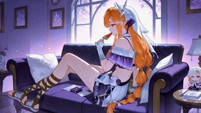 吃冰棒的红发美少女