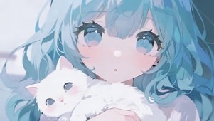 可爱女孩和她的猫