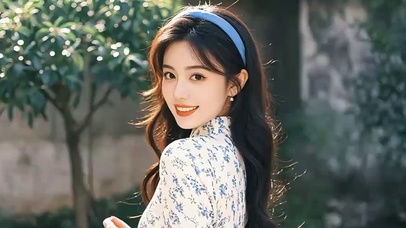 蓝色发卡民国风美女