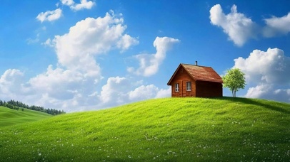 唯美的自然小屋风景