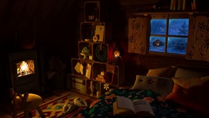 在舒适的冬季小屋入睡