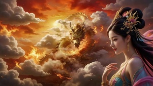 修仙美女和受护灵兽金龙