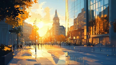 秋日都市大楼街景