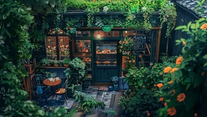 护眼绿景咖啡店