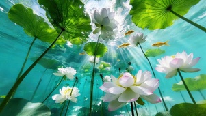 4k清澈水下荷花
