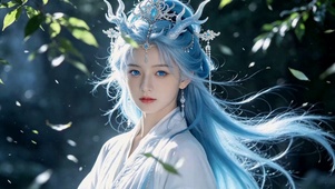 林间蓝发古风仙气美女