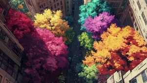 俯瞰城市灿烂秋日风景