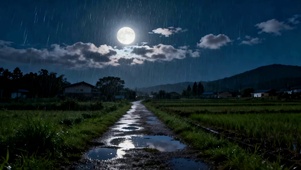 雨夜满月乡野风景