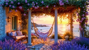 夕阳海边小屋