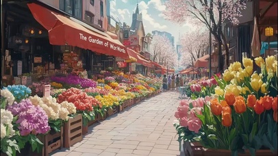 清新城市花店街道风景