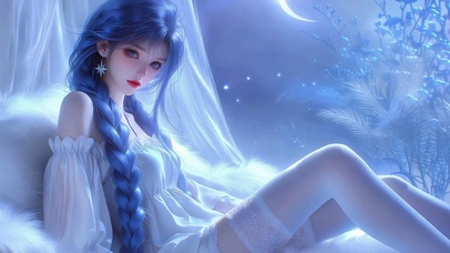 梦幻蓝发月下纯欲美少女