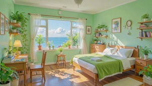 护眼小清新海景卧室