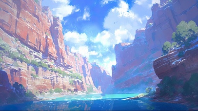 清新蓝天山谷河流