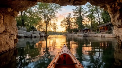 落日海岛海面小船