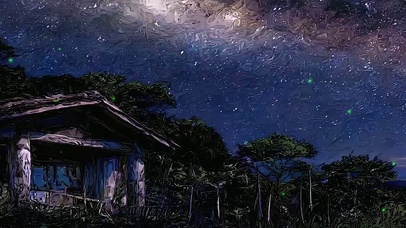 星空树木带鱼屏