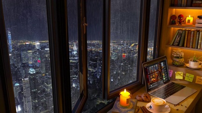 雨天窗外城市夜景