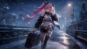雪夜街头粉发二次元少女