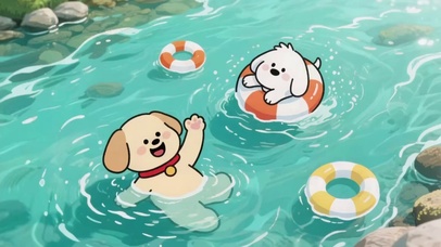 玩水的两只小狗