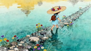 花帽女孩的溪间步