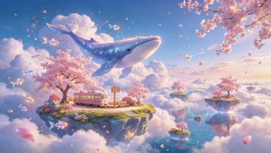 云海悬浮樱岛（唯美风景）