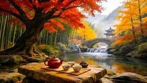 国风红叶山水
