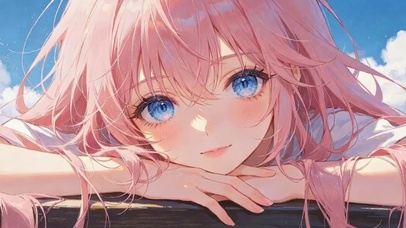 治愈系粉发蓝瞳少女