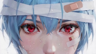 蓝发动漫插画少女