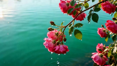 护眼花树枝海景