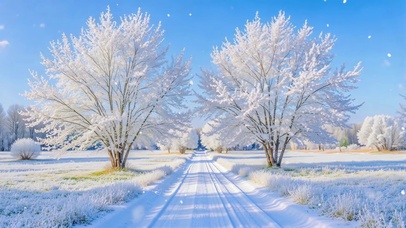唯美冬季下雪天小道