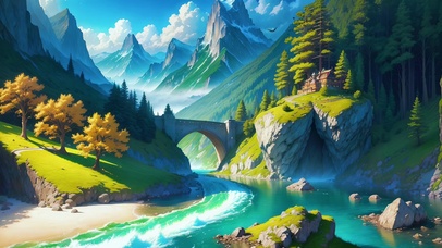 绿色护眼郊外山川溪流美景