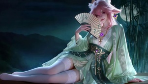 月夜竹林古风美少女