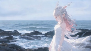 海边白裙少女