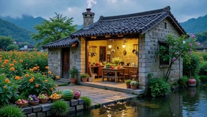 乡野溪边静谧治愈小屋