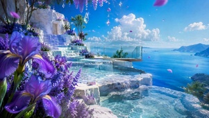 治愈紫花蓝湾悬崖观景台