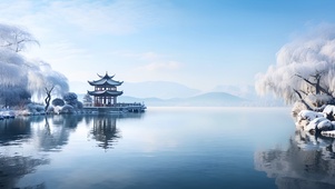 冬湖古亭美景