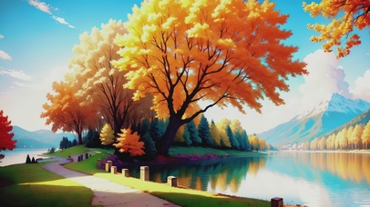 秋日河畔唯美枫树林