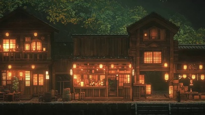 夜幕古风小镇温馨酒馆