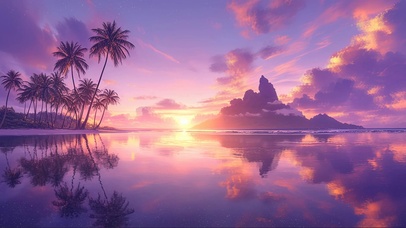 粉色朝霞纯净大海