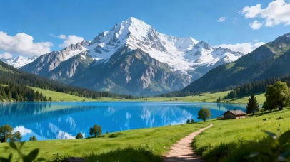 草原湖泊雪山
