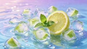 水面冰块柠檬