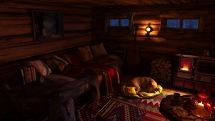 在舒适的冬季木屋入睡